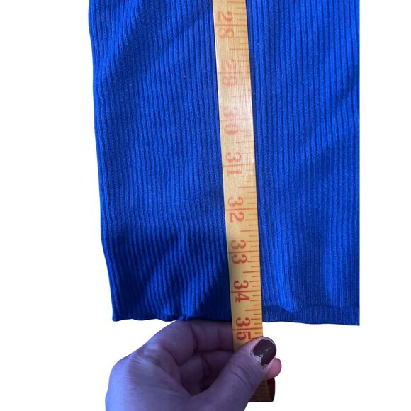 Bebe XS Royal Blue Cold Shoulder Knit Dress With Cutout Sleeves & Ribbed Texture - Picture 6 of 8